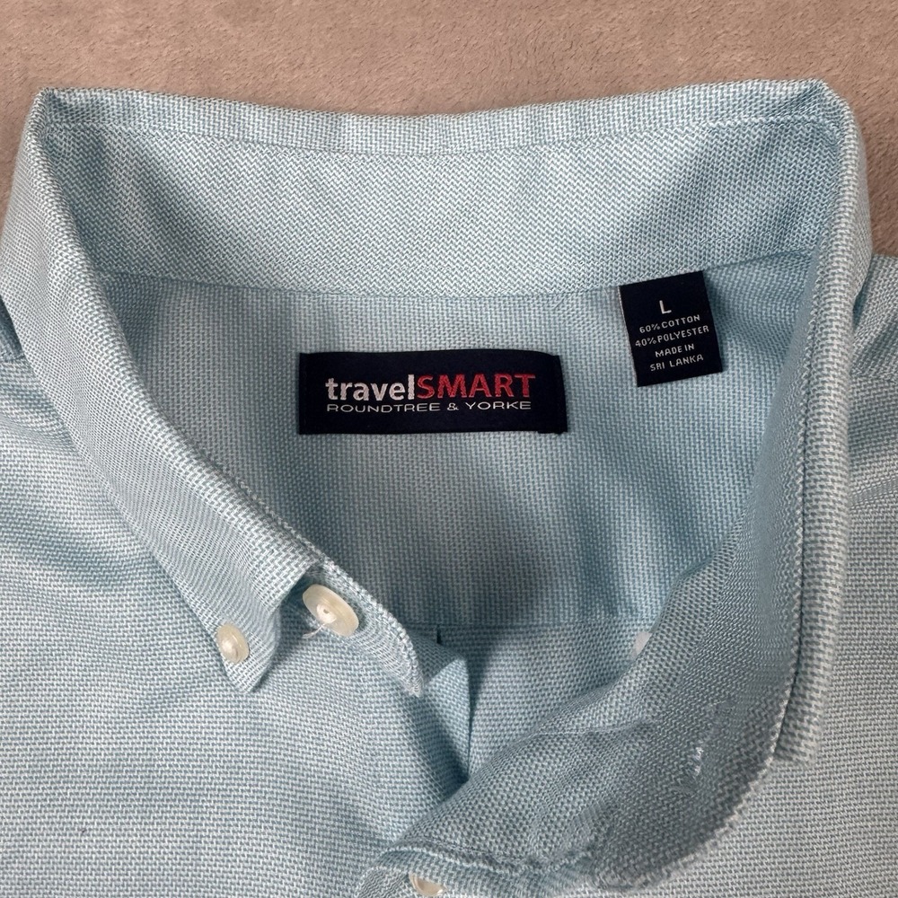 Roundtree & Yorke Travel Smart Shirt Mens Large Aqua Short Sleeve Button Down - Picture 5 of 6